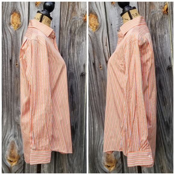 100% Cotton Orange Stripe ButtonUp Dress Shirt Polo Ralph Lauren Size 15.5 32/33 - Picture 2 of 7